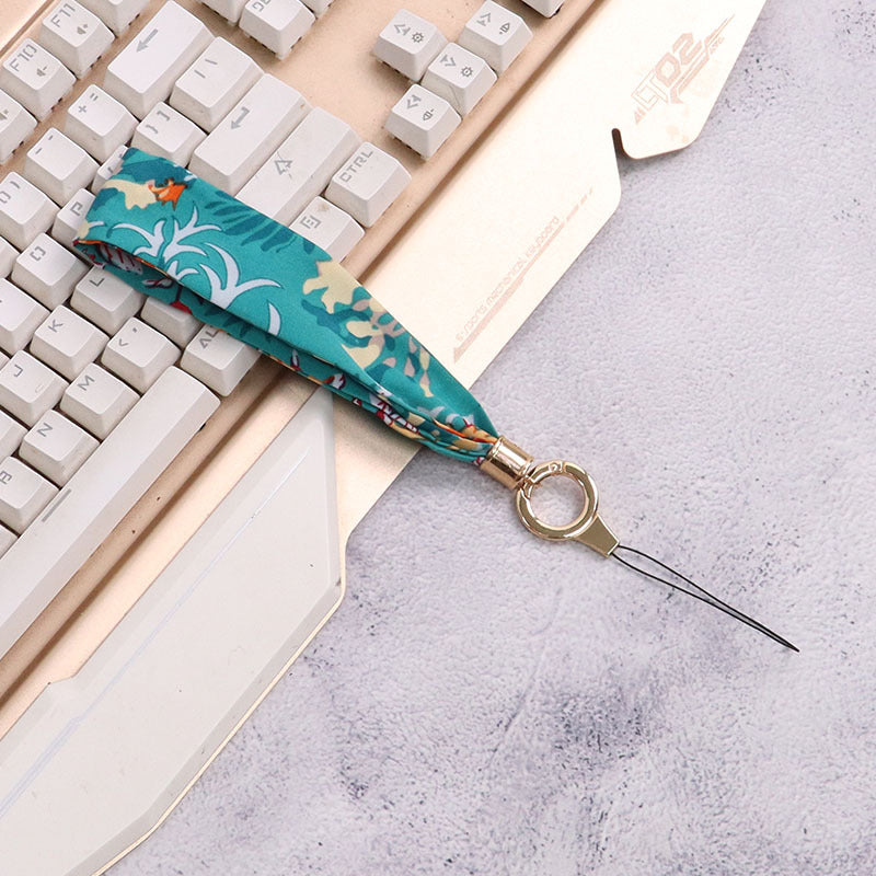 Cordón de tela para celular o multiusos crisantemo verde malaquita